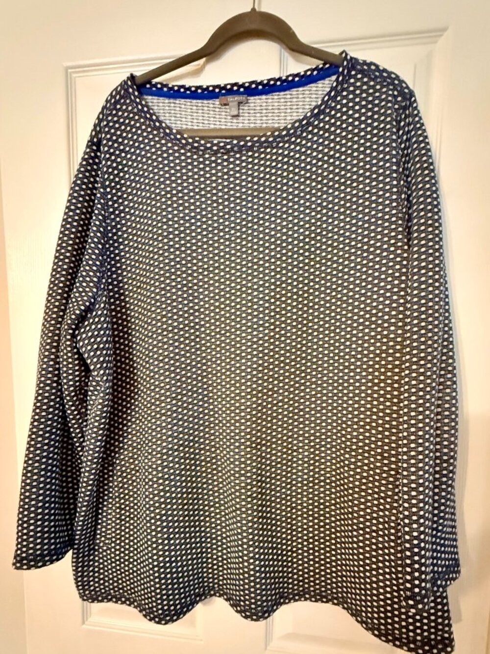 Talbots Navy Blue and White Textured Polka Dot Knit Top Plus 3X